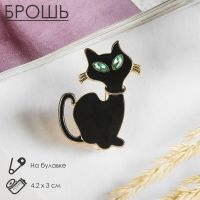 Brooch "Cat" shy, black and gold